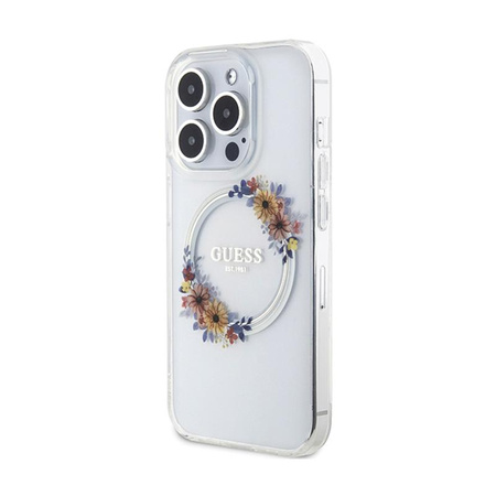 Guess IML Flowers Wreath MagSafe - Hülle für iPhone 15 Pro Max (Transparent)