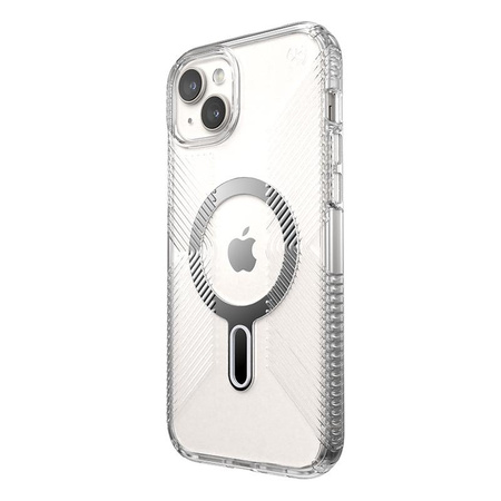 Speck Presidio Perfect-Clear Grip ClickLock & MagSafe - Tasche iPhone 15 Plus / iPhone 14 Plus (Klar / Chrom-Finish / Serene Silber)