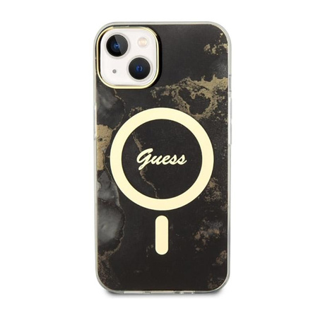 Guess Golden Marble MagSafe - Case for iPhone 14 Plus (Black)