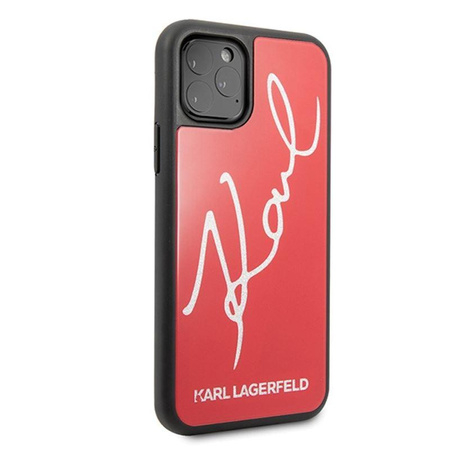 Karl Lagerfeld Double Layers Tempered Glass Glitter Signature Case - iPhone 11 Pro Max Case (Rot)