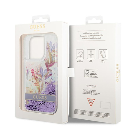 Guess Liquid Glitter Flower - iPhone 14 Pro Tasche (lila)