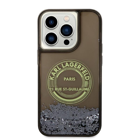 Karl Lagerfeld Liquid Glitter Round RSG Logo Case - pouzdro pro iPhone 14 Pro (černé)