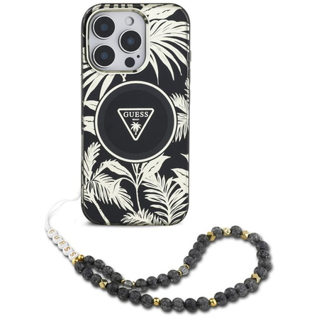 Guess Palm Trees Triangle Pearl Strap MagSafe - tok iPhone 16 Pro Max készülékhez (fekete)