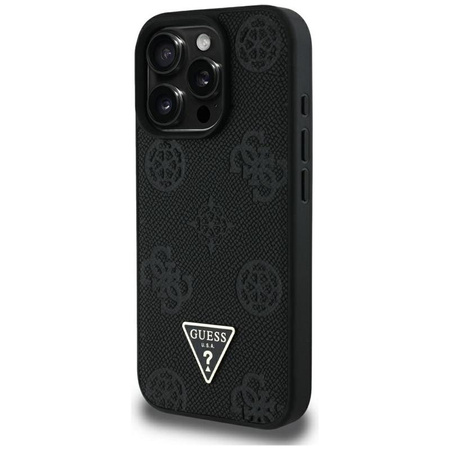 Guess Grained Hot Stamp Peony Triangle Logo MagSafe - pouzdro pro iPhone 16 Pro Max (černé)