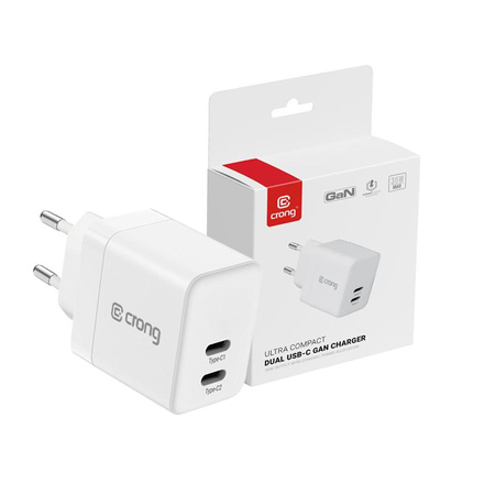 Crong Ultra Compact GaN - Nabíječka do zásuvky 2x USB-C 35W PD 3.0 s PPS (bílá)