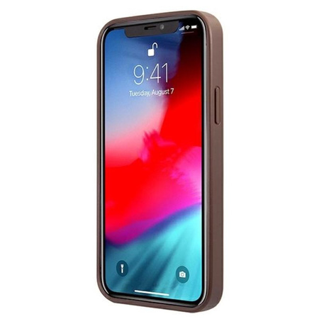 Guess 4G nyomtatott csíkos tok iPhone 12 / iPhone 12 Pro (barna)