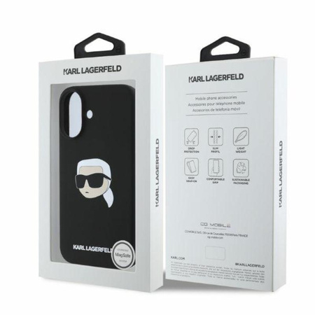 Karl Lagerfeld Silicone Karl Head Print MagSafe - étui pour iPhone 16 (noir)