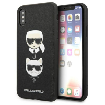 Karl Lagerfeld Saffiano Karl & Choupette Heads - Hülle für iPhone Xs / X (Schwarz)