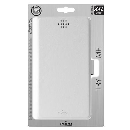PURO Uniwallet Bi-Color - univerzální 360° otočné pouzdro s přihrádkami na karty, velikost XXL (bílé)