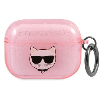 Karl Lagerfeld Choupette Head Glitter - pouzdro na AirPods 3 (růžové)