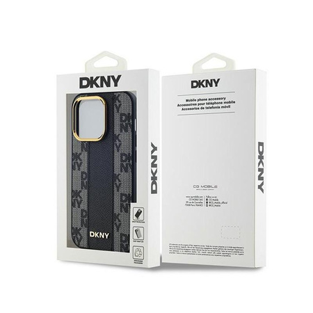 DKNY Leather Checkered Mono Pattern MagSafe - Hülle für iPhone 14 Pro (Schwarz)