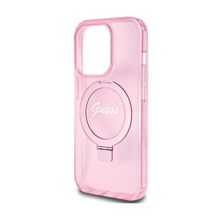 Guess Ring Stand Script Glitter MagSafe - iPhone 15 Pro Max Case (pink)