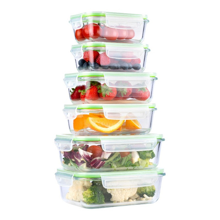 Alpina - Set di 6 contenitori per alimenti in vetro con coperchio lunchbox 370 ml / 640 ml / 1050 ml