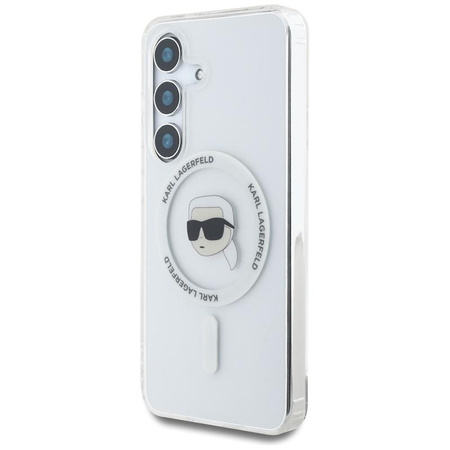 Karl Lagerfeld Button Karl Head Printed Logo MagSafe - pouzdro pro Samsung Galaxy S25 (bílé)
