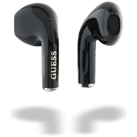 Guess Glossy Effect Egg Shape Printed Classic Logo - TWS Bluetooth Headphones + Charging Case (Black)
