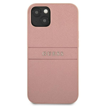Guess Saffiano Metal Logo Stripes - étui pour iPhone 13 mini (rose)