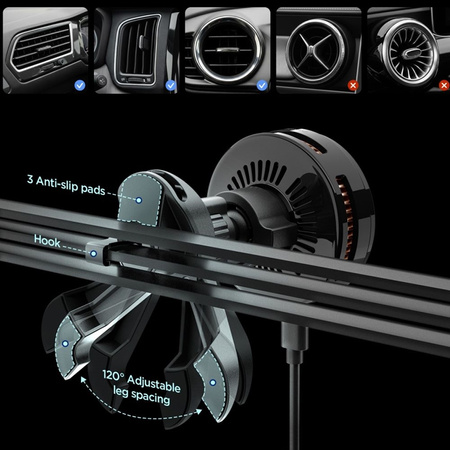 Spigen Essential EV25MFAQ – Magnetický držák do ventilace s bezdrátovým nabíjením 25W MagSafe Qi2.2 (Black)