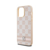 DKNY Leather Checkered Mono Pattern & Printed Stripes - Coque pour iPhone 14 Pro Max (rose)