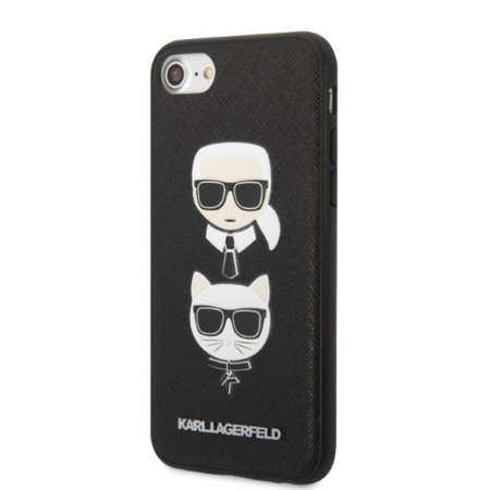 Karl Lagerfeld Saffiano Karl & Choupette Heads - pouzdro pro iPhone SE 2022 / SE 2020 / 8 / 7 (černá)