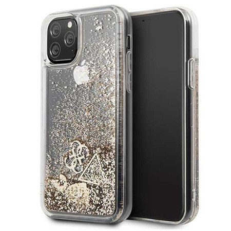 Guess Liquid Glitter Hearts - pouzdro pro iPhone 11 Pro (zlaté)