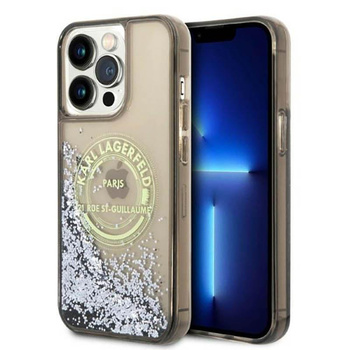 Karl Lagerfeld Liquid Glitter Round RSG Logo Case - pouzdro pro iPhone 14 Pro Max (černé)
