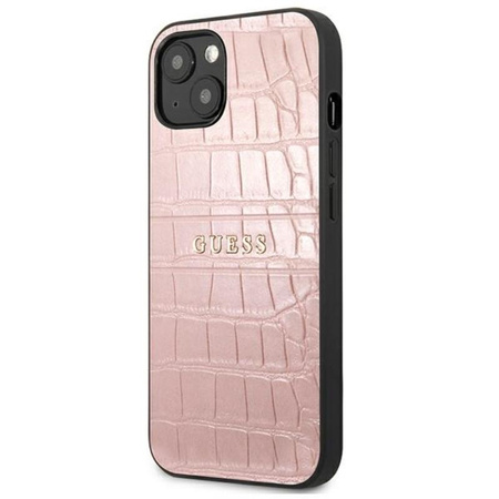 Guess Croco Stamp Lines - pouzdro pro iPhone 13 mini (růžové)