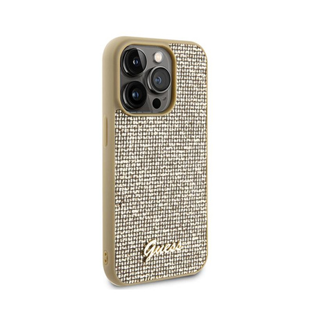 Guess Disco Metal Script - Case for iPhone 15 Pro (Gold)
