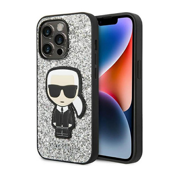 Karl Lagerfeld Glitter Flakes Ikonik - Coque pour iPhone 14 Pro (argent)