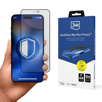 3mk HardGlass Matt Max Privacy - Matte tempered glass with privacy filter for iPhone 16 / iPhone 15