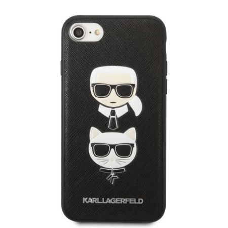 Karl Lagerfeld Saffiano Karl & Choupette Heads - Case for iPhone SE 2022 / SE 2020 / 8 / 7 (Black)