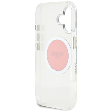 Guess IML Metallfarbener Kreis Klassisches Logo MagSafe - Hülle für iPhone 16 (rosa)