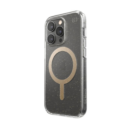 Speck Presidio Perfect-Clear with Glitter + MagSafe - Etui iPhone 14 Pro z powłoką MICROBAN (Clear / Gold Glitter)