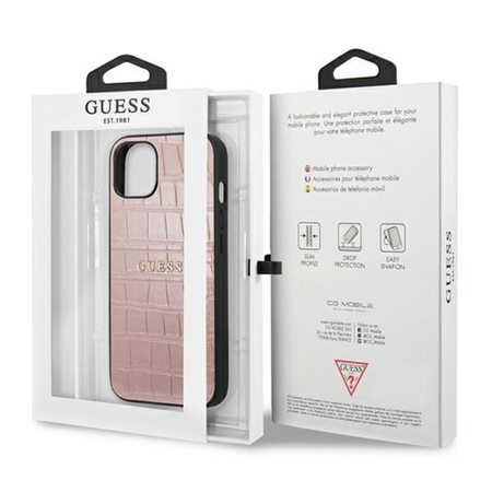 Guess Croco Stamp Lines - pouzdro pro iPhone 13 (růžové)