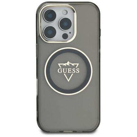 Guess IML Metal Mountain Logo MagSafe - Hülle für iPhone 16 Pro (schwarz)