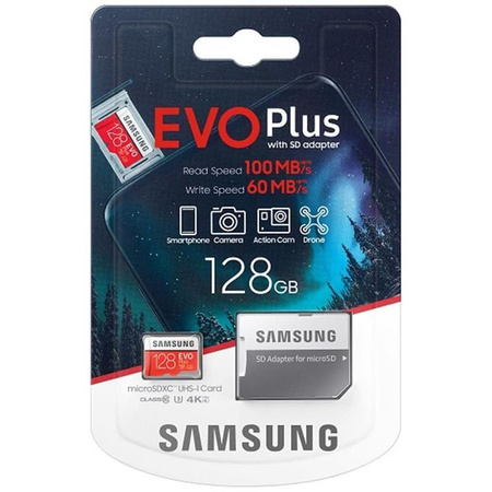 Samsung microSDXC Evo+ - paměťová karta 128 GB Class 10 UHS-I U3 100/60 MB/s s adaptérem