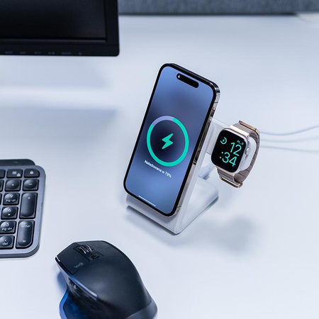 Crong MagSpot Pivot Stand - MagSafe nabíječka pro iPhone, Apple Watch a AirPods (Snow White)