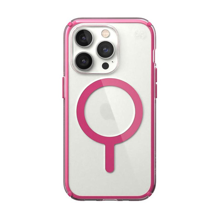 Speck Presidio Perfect-Clear avec Impact Geometry + MagSafe - Coque pour iPhone 14 Pro avec revêtement MICROBAN (transparent / rose digital)
