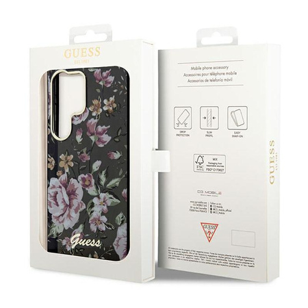 Guess Flower Collection - pouzdro pro Samsung Galaxy S23 Ultra (černé)