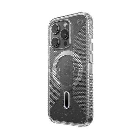 Speck Presidio Lux Grip ClickLock & Magsafe - Coque pour iPhone 15 Pro (Transparent / Finition chromée / Argent Serein)
