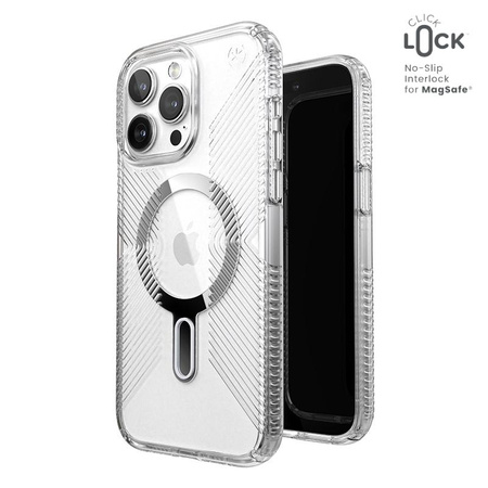 Speck Presidio Perfect-Clear Grip ClickLock & MagSafe - tok iPhone 15 Pro Max (Clear / Chrome Finish / Serene Silver)