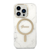 Guess Bundle Pack MagSafe IML Marble - Zestaw etui + ładowarka MagSafe iPhone 14 Pro Max (biały/złoty)