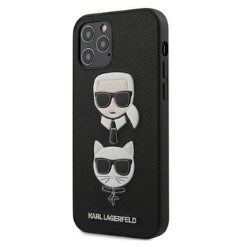Karl Lagerfeld Saffiano Karl & Choupette Heads - pouzdro pro iPhone 12 / iPhone 12 Pro (černé)