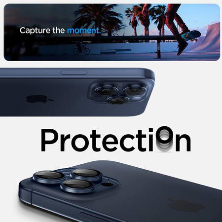 Spigen Optik Pro GLAS.TR EZ Fit Camera Protector 2-Pack - Szkło ochronne na obiektyw do iPhone 15 Pro / 15 Pro Max / iPhone 14 Pro / 14 Pro Max (2 szt) (Blue Ti