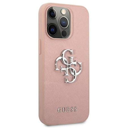 Guess Saffiano 4G Big Silver Logo - iPhone 13 Pro Max Tasche (rosa)
