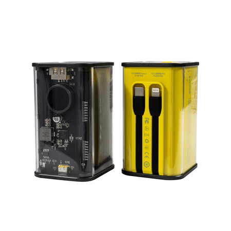 WEKOME WP-347 Vanguard Series - Powerbank 20000 mAh Superschnellladung mit integriertem USB-C PD 20W & Lightning + USB-A QC3.0 22.5W Kabel (Gelb)