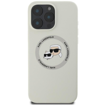 Karl Lagerfeld Silicone Double Heads And Circle MagSafe - Case For iPhone 16 Pro Max (Beige)
