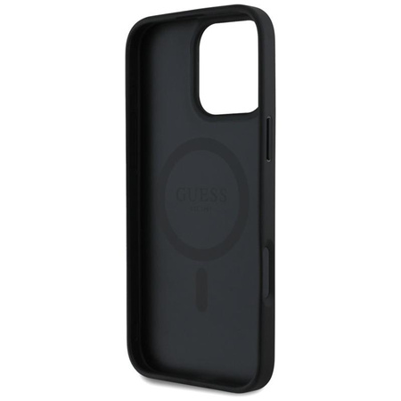 Guess Genarbtes Blumenmuster MagSafe - Hülle für iPhone 16 Pro Max (schwarz)
