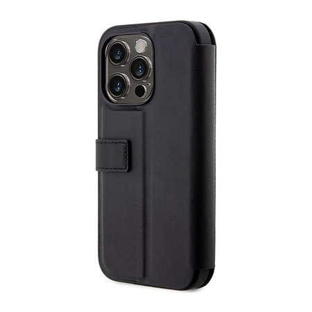 BMW Booktype Leather Stamp Blue Lines - pouzdro pro iPhone 14 Pro (černé)