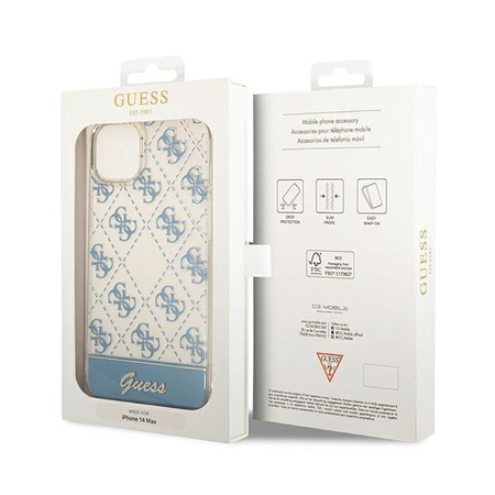 Guess 4G Stripe Script Logo Galvanizált minta - iPhone 14 Plus tok (kék)
