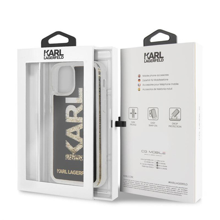 Logo Karl Lagerfeld Karl Liquid Glitter - Coque pour iPhone 11 (Noir/Or Glitter)